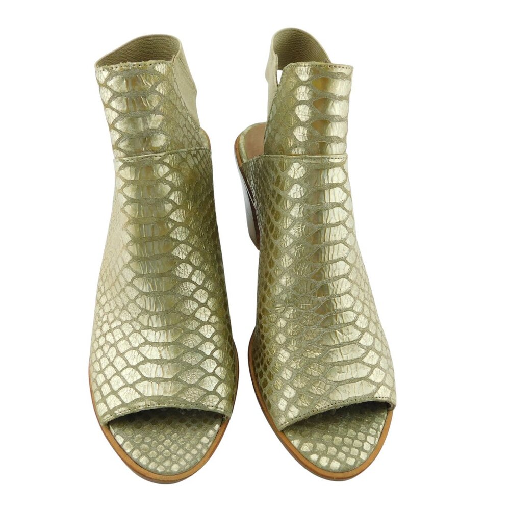 DONALD J PLINER Gold Metallic Snake Peep Toe Block Heel Sling Bootie Sandals 7
